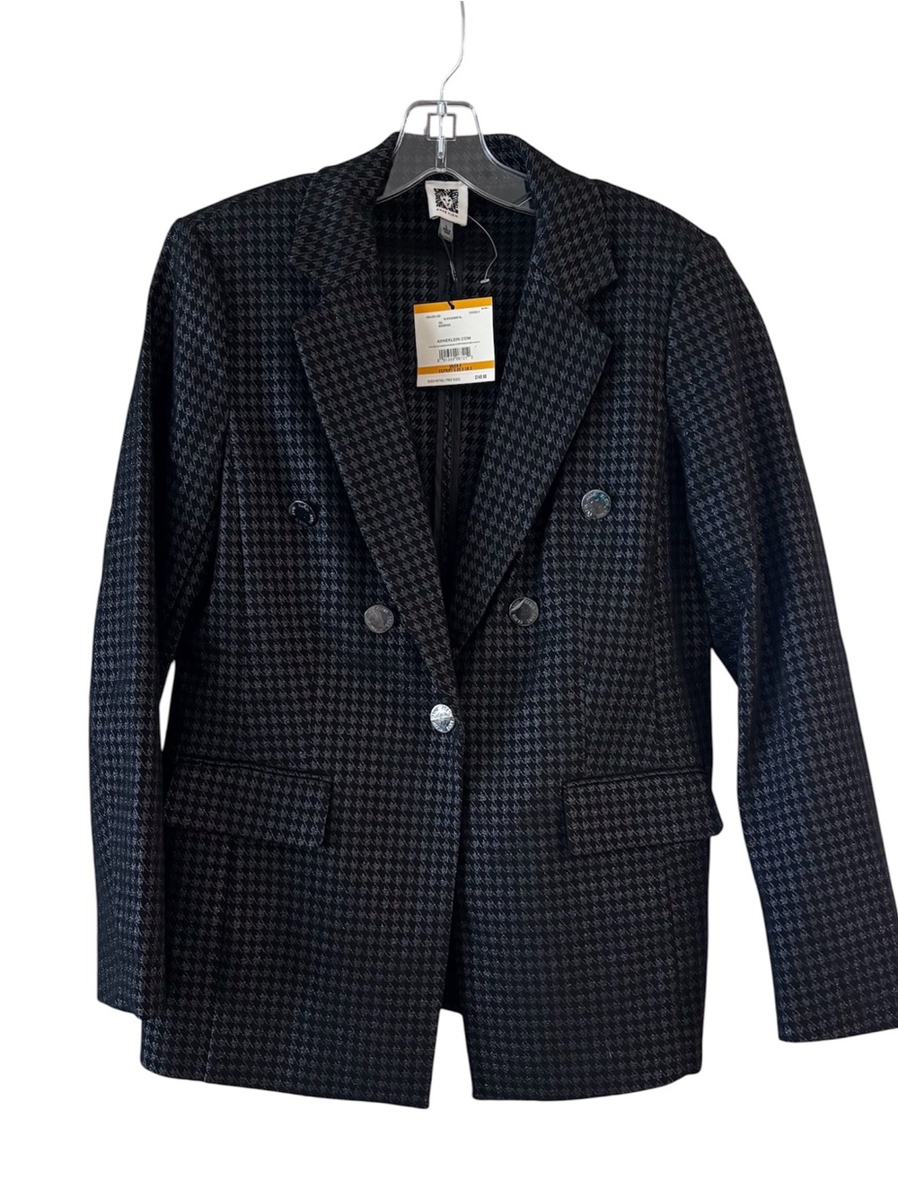 NWT Anne Klein Faux Double Breasted Houndstooth Blazer Black & Gunmetal Small